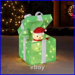 12in Motorized Pop-up Gift Box with Snowman, Outdoor Christmas Decorations w Motor