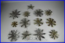 13 Vintage Aluminum Snowflake Christmas Tree Ornaments OOAK Handmade MCM Metal