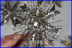 13 Vintage Aluminum Snowflake Christmas Tree Ornaments OOAK Handmade MCM Metal