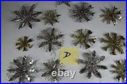 13 Vintage Aluminum Snowflake Christmas Tree Ornaments OOAK Handmade MCM Metal