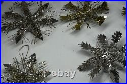 13 Vintage Aluminum Snowflake Christmas Tree Ornaments OOAK Handmade MCM Metal