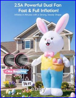 14FT Giant Easter Bunny Inflatable Outdoor Decoration, Extra Tall Bunny Blow up