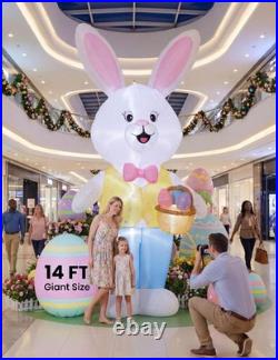 14FT Giant Easter Bunny Inflatable Outdoor Decoration, Extra Tall Bunny Blow up