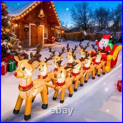 14 FT Christmas Inflatables Outdoor Decorations, Santa Claus Sleigh and 9 Rei