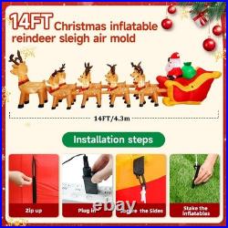 14 FT Christmas Inflatables Outdoor Decorations, Santa Claus Sleigh and 9 Rei