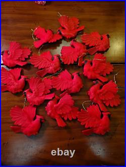 14 Red Cardinal Birds Christmas Ornaments Heavy plastic Made In USA History