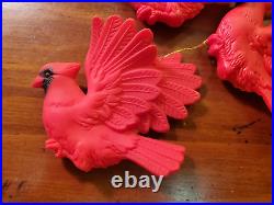 14 Red Cardinal Birds Christmas Ornaments Heavy plastic Made In USA History