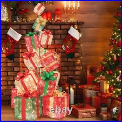 15 Stacked Pre-Lit Gift Box Tower 67 Lighted Present Decoration with 450 Lights