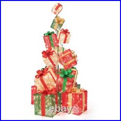 15 Stacked Pre-Lit Gift Box Tower 67 Lighted Present Decoration with 450 Lights