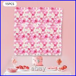 15x Artificial Rose Flower Wall Panel Home Wedding Backdrop Floral Decor