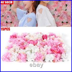 15x Artificial Rose Flower Wall Panel Home Wedding Backdrop Floral Decor