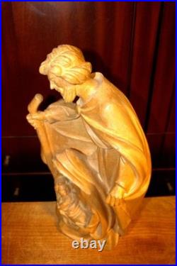 16 Hand Carved Wood Block Nativity Scene Set Holy Family Jesus Figurine Statue