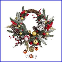 18 Inch Christmas Wreaths for Front Door with Pine Red Berry Xmas Balls Pinecone