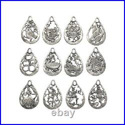 1980s Torino Pewter 12 Days of Christmas Complete 12 Christmas Ornaments 2.75
