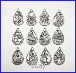 1980s Torino Pewter 12 Days of Christmas Complete 12 Christmas Ornaments 2.75