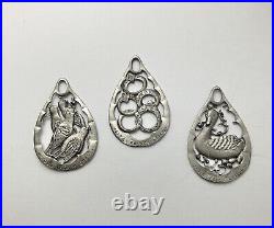 1980s Torino Pewter 12 Days of Christmas Complete 12 Christmas Ornaments 2.75