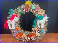 1980s Toys Christmas Wreath Handmade MLP Troll Strawberry Shortcake Care Bears