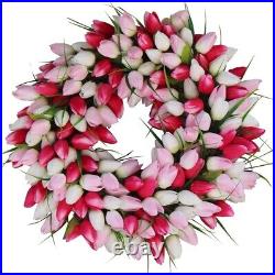 19-Inch Pink and White Tulip Front Door Wreath Luxe Silk Design in Gift Box 19-Inch Pink and White Tulip Front Door Wreath Luxe Silk Design in Gift Box
