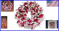 19-Inch Pink and White Tulip Front Door Wreath Luxe Silk Design in Gift Box 19-Inch Pink and White Tulip Front Door Wreath Luxe Silk Design in Gift Box