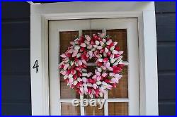 19-Inch Pink and White Tulip Front Door Wreath Luxe Silk Design in Gift Box 19-Inch Pink and White Tulip Front Door Wreath Luxe Silk Design in Gift Box