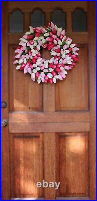 19-Inch Pink and White Tulip Front Door Wreath Luxe Silk Design in Gift Box 19-Inch Pink and White Tulip Front Door Wreath Luxe Silk Design in Gift Box