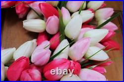 19-Inch Pink and White Tulip Front Door Wreath Luxe Silk Design in Gift Box 19-Inch Pink and White Tulip Front Door Wreath Luxe Silk Design in Gift Box
