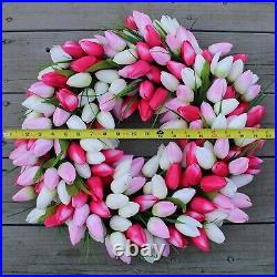 19-Inch Pink and White Tulip Front Door Wreath Luxe Silk Design in Gift Box 19-Inch Pink and White Tulip Front Door Wreath Luxe Silk Design in Gift Box