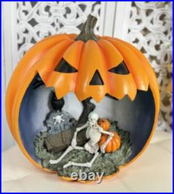 19 Pumpkin Diorama Flashing multicolored LED UP Halloween Skeleton in Graveyard 19 Pumpkin Diorama Flashing multicolored LED UP Halloween Skeleton in Graveyard