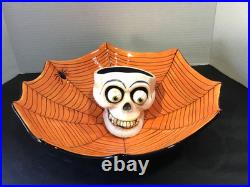 2002 Ltd Prod. Dept. 56 Halloween Spooky Spider Cobweb & Skull Chip Dip Bowl Set