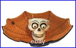 2002 Ltd Prod. Dept. 56 Halloween Spooky Spider Cobweb & Skull Chip Dip Bowl Set