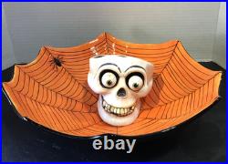 2002 Ltd Prod. Dept. 56 Halloween Spooky Spider Cobweb & Skull Chip Dip Bowl Set