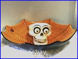 2002 Ltd Prod. Dept. 56 Halloween Spooky Spider Cobweb & Skull Chip Dip Bowl Set