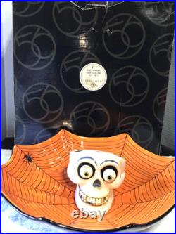 2002 Ltd Prod. Dept. 56 Halloween Spooky Spider Cobweb & Skull Chip Dip Bowl Set