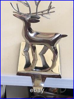 2010 Crate & Barrel Shiny Silver Tone Reindeer Stocking Holder Hook Set Of 4