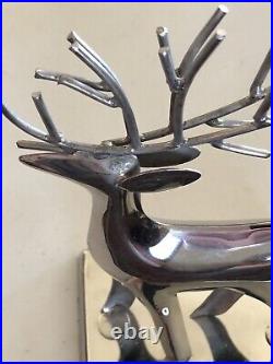 2010 Crate & Barrel Shiny Silver Tone Reindeer Stocking Holder Hook Set Of 4
