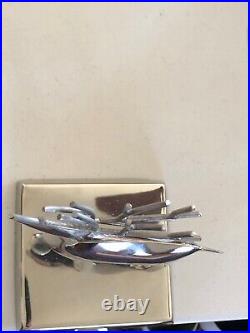 2010 Crate & Barrel Shiny Silver Tone Reindeer Stocking Holder Hook Set Of 4