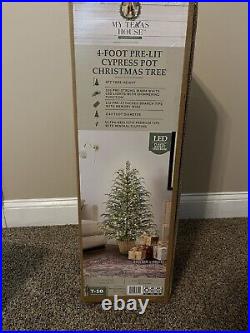 2024 My Texas House Potted 4FT Pre-Lit Cypress Tree 100 Twinkle LED Lights