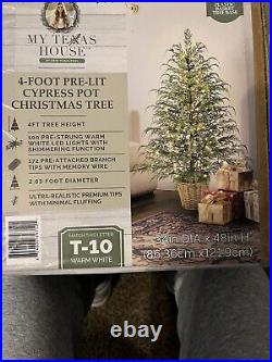 2024 My Texas House Potted 4FT Pre-Lit Cypress Tree 100 Twinkle LED Lights