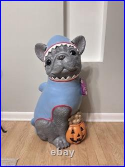2026 Home Depot 2.5 Ft Gray Frenchie in Shark Costume Halloween Dog Blow Mold