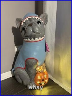 2026 Home Depot 2.5 Ft Gray Frenchie in Shark Costume Halloween Dog Blow Mold