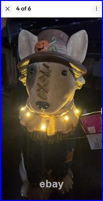 2026 Home Depot 2.5 Ft Scarecrow Bullterrier Halloween Dog Blow Mold LED