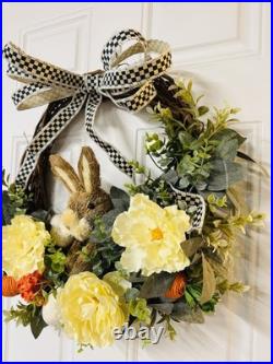 22 Easter Bunny Spring Wreath McKenzie Childs Ribbon Door Decor