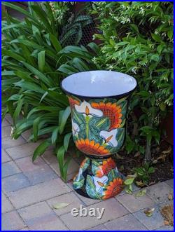 22 Tall Sunflower Lily Planter Handmade Talavera Ceramic Mexican Pottery