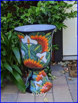 22 Tall Sunflower Lily Planter Handmade Talavera Ceramic Mexican Pottery