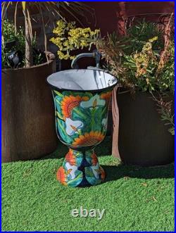 22 Tall Sunflower Lily Planter Handmade Talavera Ceramic Mexican Pottery