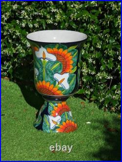 22 Tall Sunflower Lily Planter Handmade Talavera Ceramic Mexican Pottery