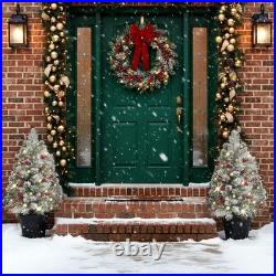 24 Inch Outdoor Christmas Tree Frosted Urn Filler 2 Set, Pre-lit Artificial X