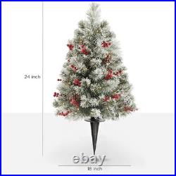 24 Inch Outdoor Christmas Tree Frosted Urn Filler 2 Set, Pre-lit Artificial X