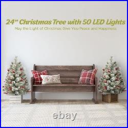 24 Inch Outdoor Christmas Tree Frosted Urn Filler 2 Set, Pre-lit Artificial X