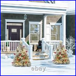 24 Inch Outdoor Christmas Tree Frosted Urn Filler 2 Set, Pre-lit Artificial X